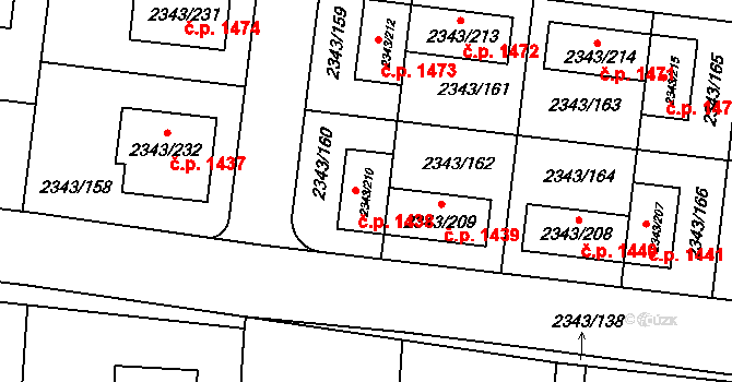 Kunratice 1438, Praha na parcele st. 2343/210 v KÚ Kunratice, Katastrální mapa