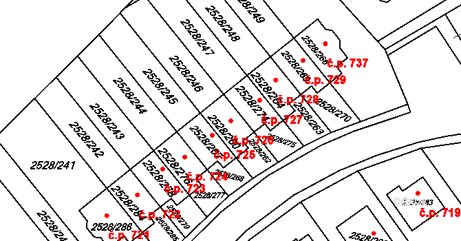 Jedovnice 726 na parcele st. 2528/260 v KÚ Jedovnice, Katastrální mapa