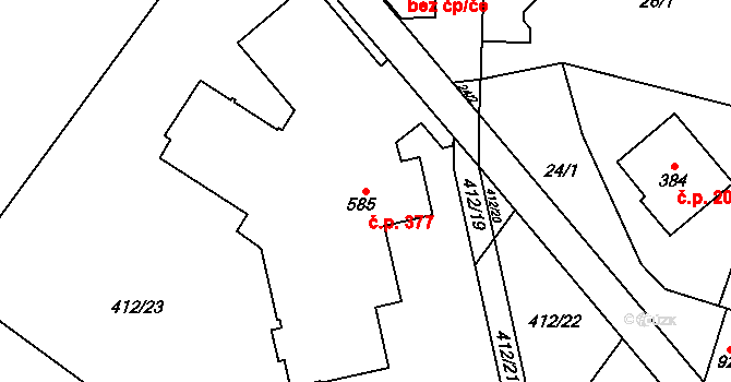 Domamyslice 377, Prostějov na parcele st. 585 v KÚ Domamyslice, Katastrální mapa