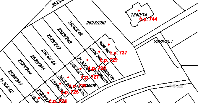 Jedovnice 729 na parcele st. 2528/269 v KÚ Jedovnice, Katastrální mapa