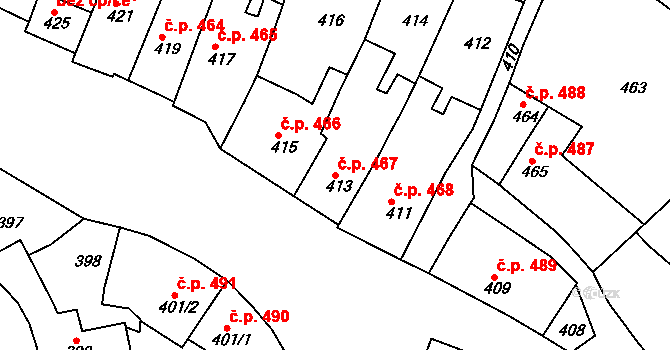 Jemnice 467 na parcele st. 413 v KÚ Jemnice, Katastrální mapa