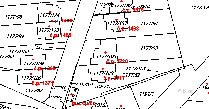 Stodůlky 2720, Praha na parcele st. 1177/160 v KÚ Stodůlky, Katastrální mapa