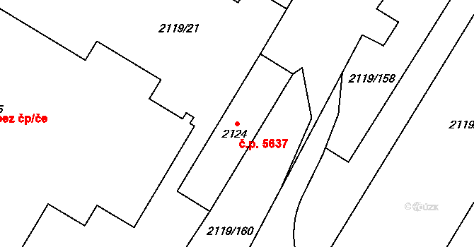 Chomutov 5637 na parcele st. 2124 v KÚ Chomutov I, Katastrální mapa