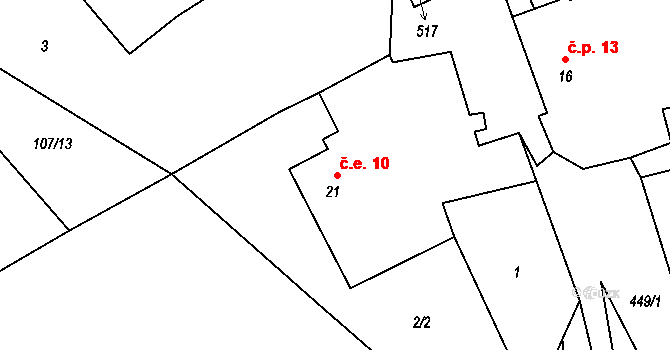 Lhota 10, Úštěk na parcele st. 21 v KÚ Lhota u Úštěku, Katastrální mapa