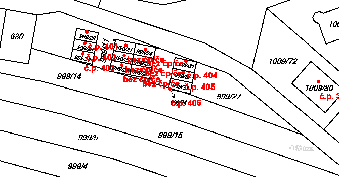 Majetín 406 na parcele st. 999/33 v KÚ Majetín, Katastrální mapa