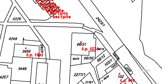 Komín 1274, Brno na parcele st. 66/31 v KÚ Komín, Katastrální mapa