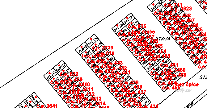 Vyškov-Předměstí 443, Vyškov na parcele st. 340/63 v KÚ Vyškov, Katastrální mapa