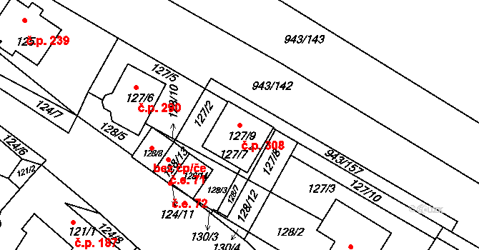 Omice 308 na parcele st. 127/9 v KÚ Omice, Katastrální mapa