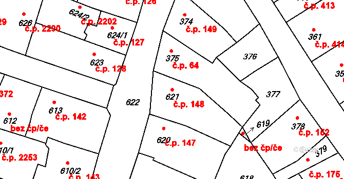Předměstí 148, Litoměřice na parcele st. 621 v KÚ Litoměřice, Katastrální mapa