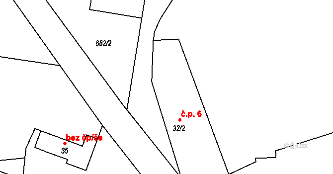 Věřice 6, Struhařov na parcele st. 32/2 v KÚ Jezero, Katastrální mapa