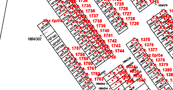 Teplické Předměstí 1753, Bílina na parcele st. 1671/40 v KÚ Bílina, Katastrální mapa