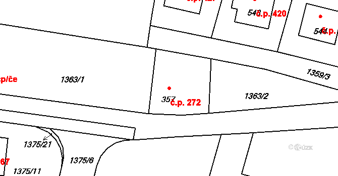 Bystřice 272 na parcele st. 357 v KÚ Bystřice u Benešova, Katastrální mapa