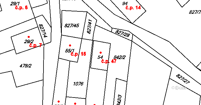 Koryto 47, Zbytiny na parcele st. 54 v KÚ Koryto, Katastrální mapa