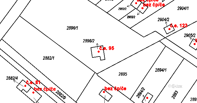 Kopřivnice 95 na parcele st. 2896/2 v KÚ Kopřivnice, Katastrální mapa