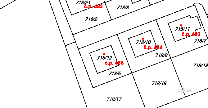 Žďár nad Sázavou 2 485, Žďár nad Sázavou na parcele st. 718/12 v KÚ Zámek Žďár, Katastrální mapa