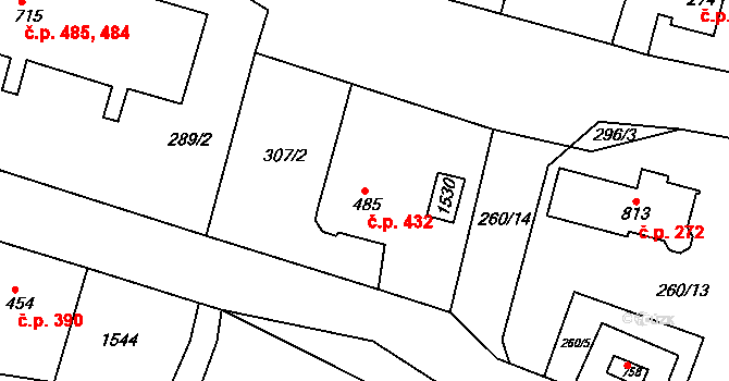 Plesná 432 na parcele st. 485 v KÚ Plesná, Katastrální mapa
