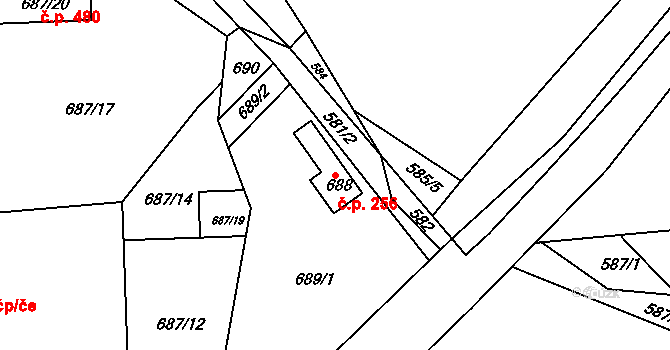 Zádveřice-Raková 3912221 na parcele st. 688 v KÚ Zádveřice, Katastrální mapa