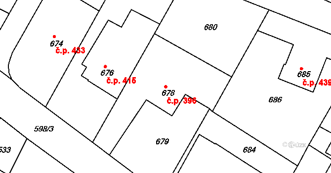 Želechovice nad Dřevnicí 396 na parcele st. 678 v KÚ Želechovice nad Dřevnicí, Katastrální mapa