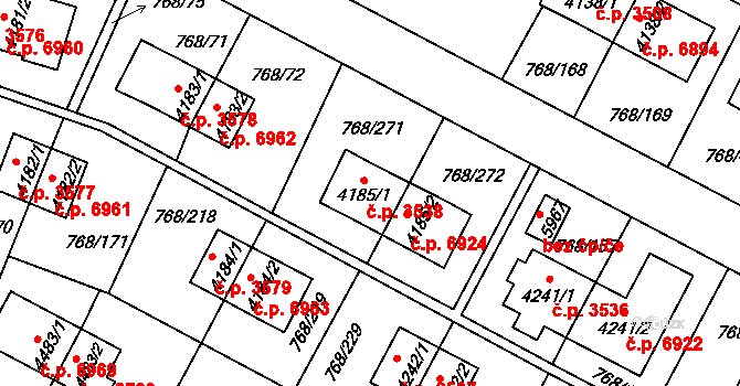 Zlín 3538 na parcele st. 4185/1 v KÚ Zlín, Katastrální mapa