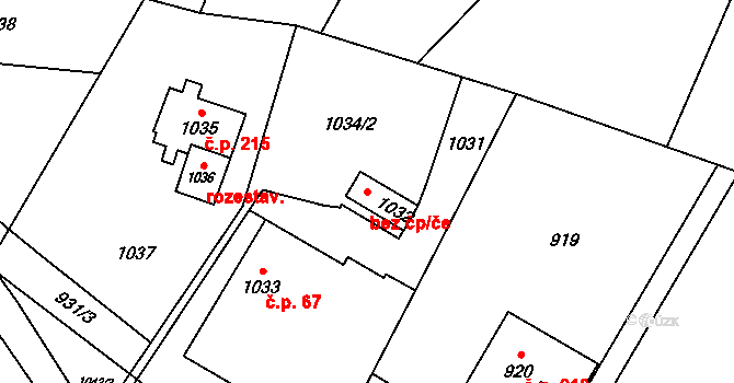 Hradec nad Moravicí 42477221 na parcele st. 1032 v KÚ Žimrovice, Katastrální mapa