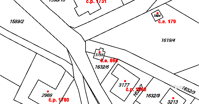 Náchod 868 na parcele st. 3755 v KÚ Náchod, Katastrální mapa