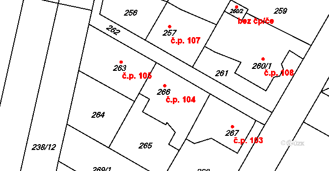 Zábřeh 104, Dolní Benešov na parcele st. 266 v KÚ Zábřeh u Hlučína, Katastrální mapa