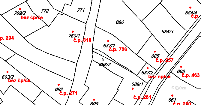 Lednice 43154221 na parcele st. 688/2 v KÚ Lednice na Moravě, Katastrální mapa