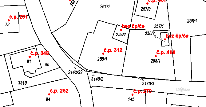 Píšť 312 na parcele st. 259/1 v KÚ Píšť, Katastrální mapa