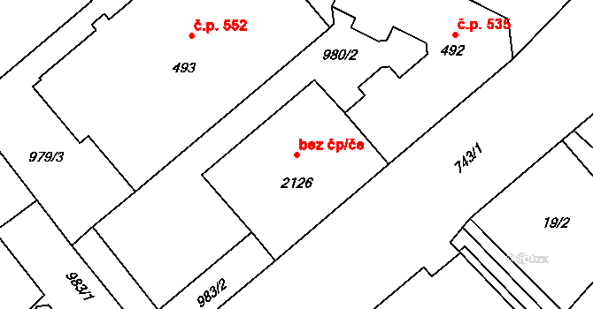 Ostrava 43901221 na parcele st. 2126 v KÚ Mariánské Hory, Katastrální mapa