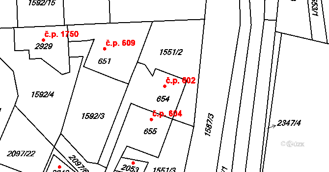 Kateřinky 602, Opava na parcele st. 654 v KÚ Kateřinky u Opavy, Katastrální mapa