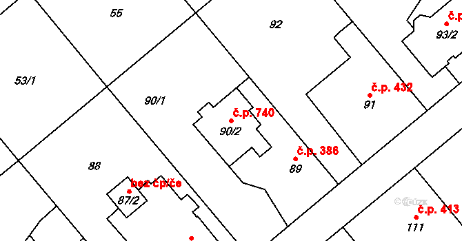Štěpánkovice 740 na parcele st. 90/2 v KÚ Štěpánkovice, Katastrální mapa