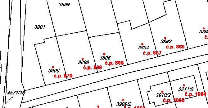 Vlčnov 868 na parcele st. 3896 v KÚ Vlčnov, Katastrální mapa