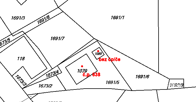 Kozlovice 46649221 na parcele st. 1080 v KÚ Kozlovice, Katastrální mapa