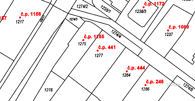 Hluk 441 na parcele st. 1277 v KÚ Hluk, Katastrální mapa
