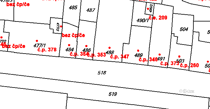 Bučovice 347 na parcele st. 488 v KÚ Bučovice, Katastrální mapa