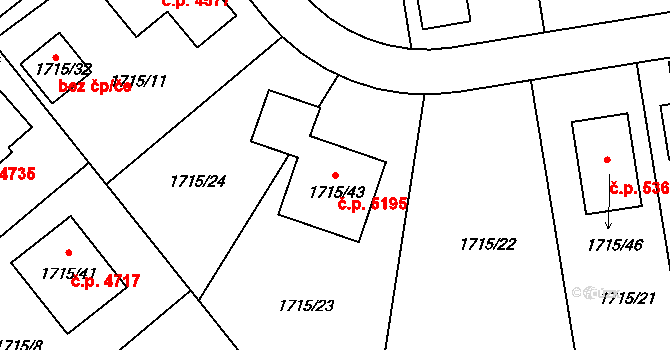 Mšeno nad Nisou 5195, Jablonec nad Nisou na parcele st. 1715/43 v KÚ Mšeno nad Nisou, Katastrální mapa