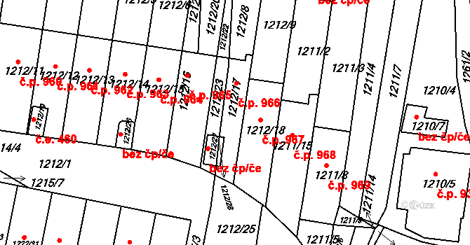 Bučovice 966 na parcele st. 1212/17 v KÚ Bučovice, Katastrální mapa