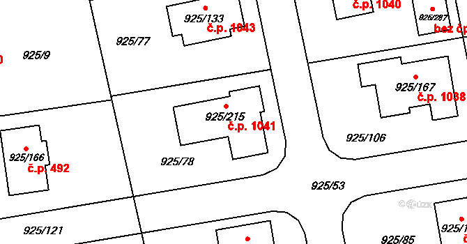Srubec 1041 na parcele st. 925/215 v KÚ Srubec, Katastrální mapa