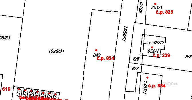 Milevsko 824 na parcele st. 849 v KÚ Milevsko, Katastrální mapa