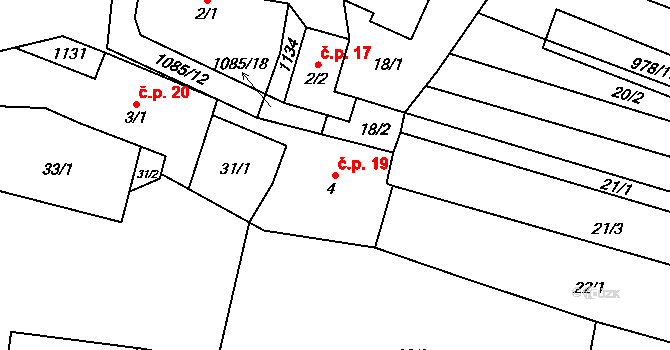 Bojenice 19, Bernartice na parcele st. 4 v KÚ Bojenice, Katastrální mapa