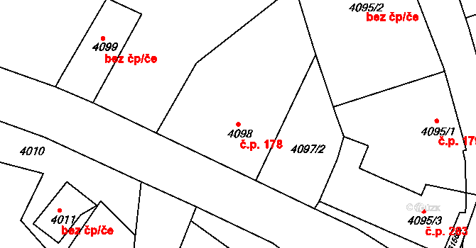 Choceňské Předměstí 178, Vysoké Mýto na parcele st. 4098 v KÚ Vysoké Mýto, Katastrální mapa