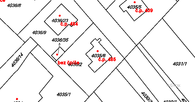 Choceňské Předměstí 485, Vysoké Mýto na parcele st. 4035/6 v KÚ Vysoké Mýto, Katastrální mapa