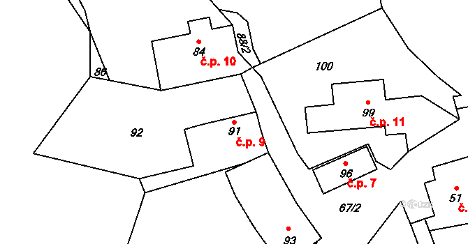 Beroun-Hostim 9, Beroun na parcele st. 91 v KÚ Hostim u Berouna, Katastrální mapa