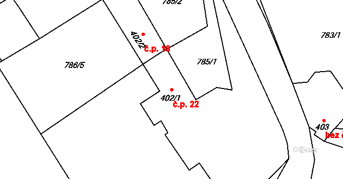 Beroun-Závodí 22, Beroun na parcele st. 402/1 v KÚ Beroun, Katastrální mapa