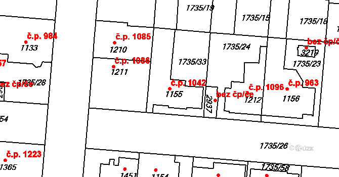 Slaný 1042 na parcele st. 1155 v KÚ Slaný, Katastrální mapa