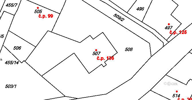 Chotíkov 136 na parcele st. 507/1 v KÚ Chotíkov, Katastrální mapa