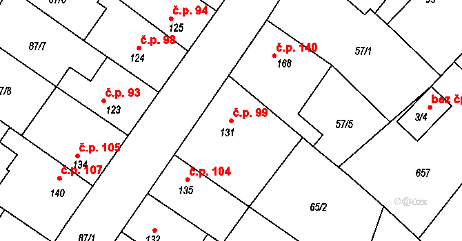 Jiřice 99, Kostelec nad Labem na parcele st. 131 v KÚ Jiřice u Kostelce nad Labem, Katastrální mapa