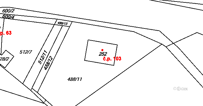 Plačkov 103, Humpolec na parcele st. 252 v KÚ Plačkov, Katastrální mapa