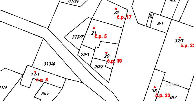 Noutonice 19, Lichoceves na parcele st. 20 v KÚ Noutonice, Katastrální mapa