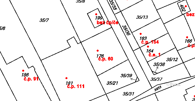 Tachlovice 60 na parcele st. 176 v KÚ Tachlovice, Katastrální mapa